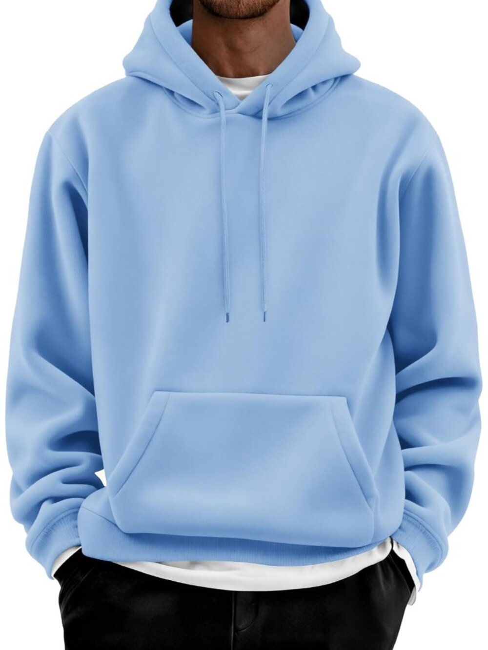 Coofandy Men's Light Blue Cotton Fleece Casual Long Sleeve Pullover Hoodies